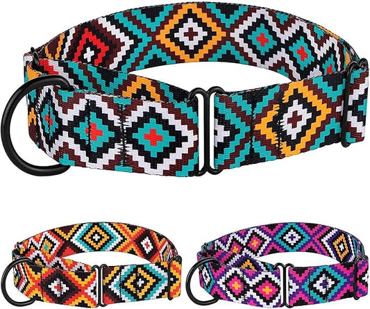 CollarDirect Aztec Martingale Collars for Dogs Heavy Duty Tribal Pattern Safety Nylon Training Collar Large Medium Small (Ethnic Teal, M, Neck Size 12"-17")