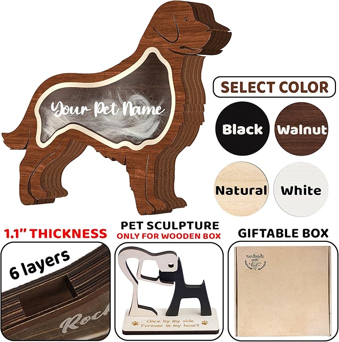 Personalized Dog Hair Keepsake Box Wooden Pet Fur Gift for Dog Cat Unique Gift Dog Shape Standable Tabletop Art Decor Pet Memorial Idea Gift for Pet Parents Family Friend Storing Hair Teeth Ashes