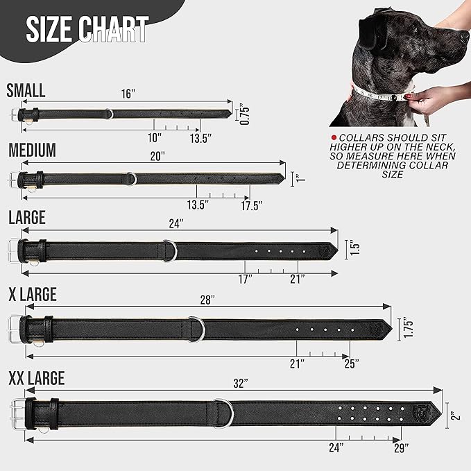Riparo Dog Collars for Medium Dogs, Genuine Leather Dog Collar, Medium Dog Collar (M: 1" Wide for 13.5”-17.5” Neck, Black)