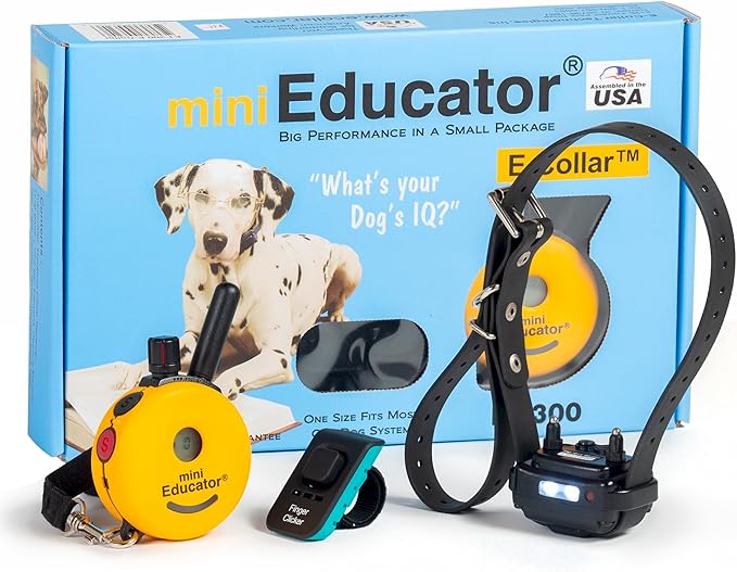 Mini Educator E-Collar ET-300 Remote Dog Training Collar – 1/2 Mile Waterproof, Premium Finger Clicker Trainer, 100 Stimulation Levels + Vibration + Light + Sound – 1 Dog Small to Medium, Yellow
