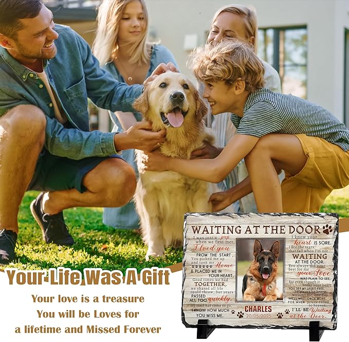 Personalized Dog Memorial Gifts for Loss of Dog, Custom Pet Memorial Stone with Photo Name, Pet Headstones for Dogs, Bereavement Sympathy Gifts for Dog Cat Lover