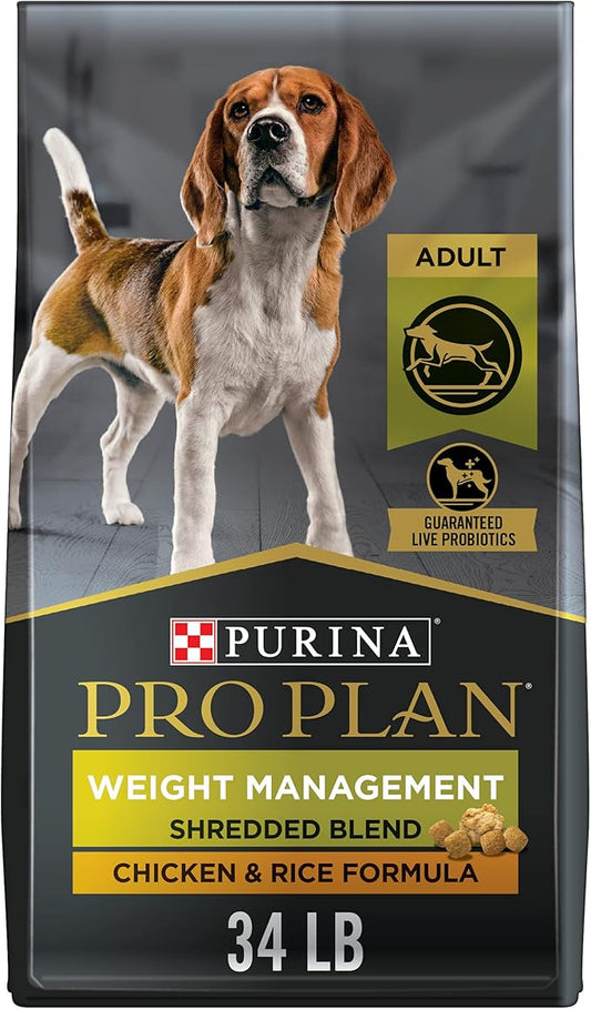 Purina Pro Plan Weight Management Dog Food Dry, Shredded Blend Chicken and Rice Formula - 34 lb. Bag