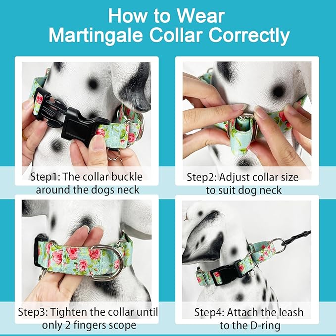 Martingale Collar for Dogs with Buckle Green Floral No Pull Cute Girl Female Dog Collars for Medium Dogs, Green Rose