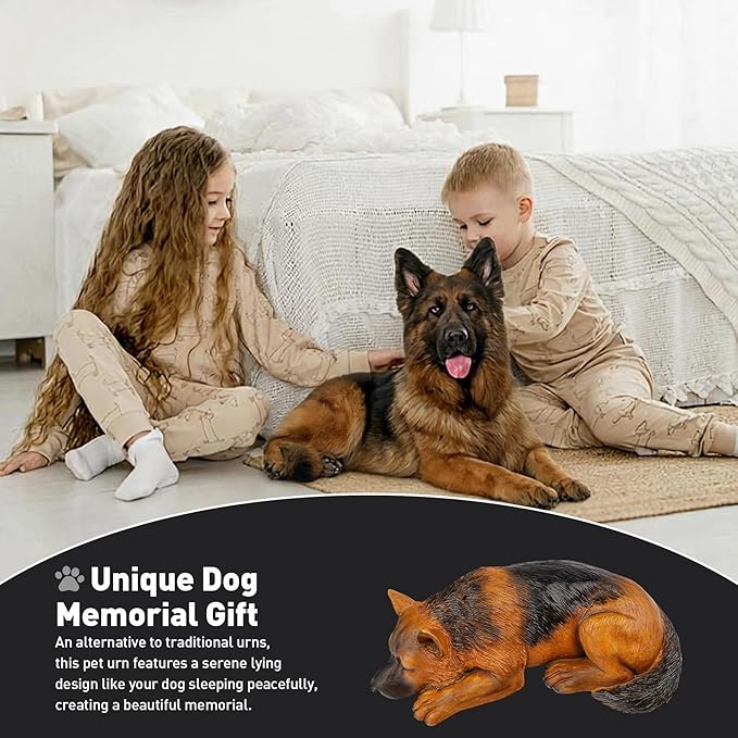 VIPbuy Dog Urn for Ashes - Pet Memorial Cremation Urn, Wooden Carving Style Resin Handcrafted German Shepherd Figurine, Pet Loss Sympathy Gift Home Decor