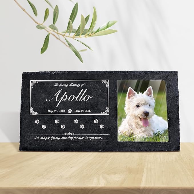 Fanery Sue Custom Cat Memorial Stones with Full Color Image, Dog Memorial Gift Garden Stones, Pet Grave Markers Personalized, All-Natural Memorial Headstone for Pet