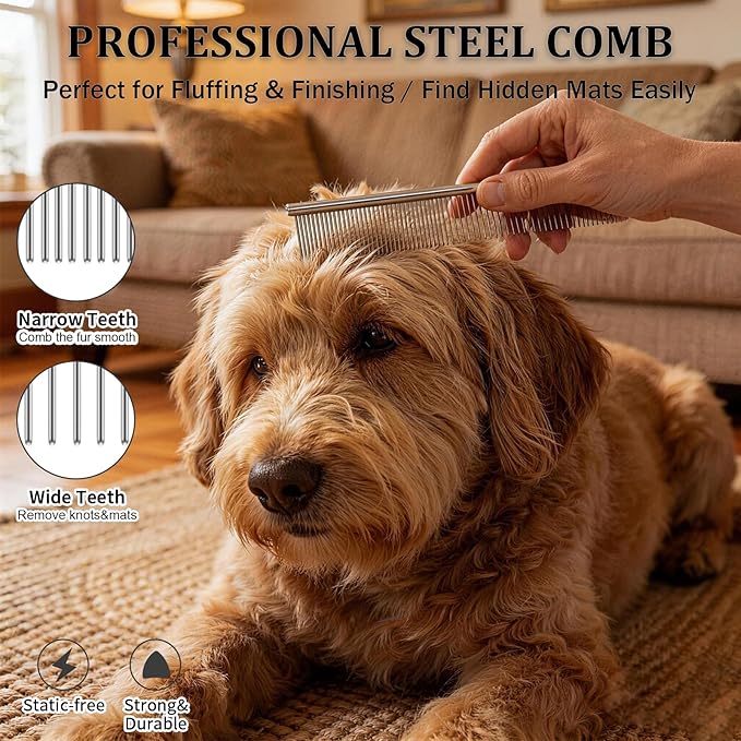 Slicker Brush for Dogs, Large Dog Brush to Long Haired Dogs for Poodles Doodles Goldendoodles Bernedoodles, Long Pin Grooming Kits to Dematting & Reducing Tangles and Fluff, Black
