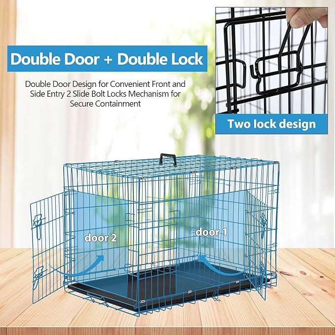 Dog Crates for Medium Dogs 42 Inch Dog Kennel Medium Dog Crate Foldable Dog Cage Double Door w/Leak-Proof Tray/Divider, Portable Dog Cage Collapsible Metal Dog Crate Dog Cages for Medium Dogs Indoor