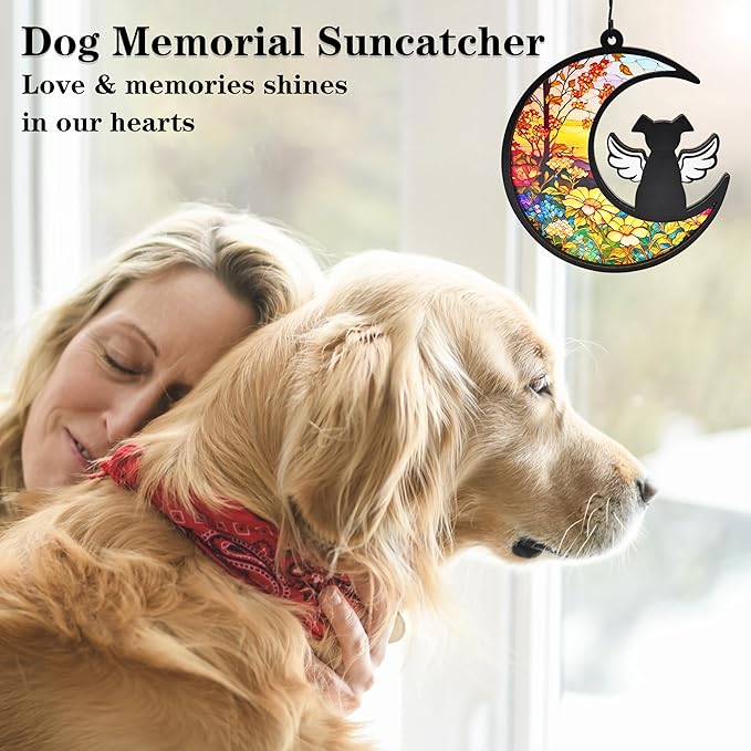 DIY Dog Memorial Gifts for Loss of Dog, 2-Layer Dog Angel Memorial Suncatcher with Sympathy Card, Pet Memorial Gifts for Dogs, Pet Passing Away Remembrance Gift (Sunflower)