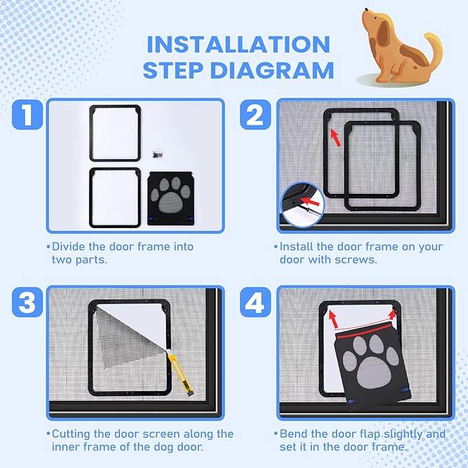 Large Dog Door for Screen Door, Lockable Doggy Door for Sliding Door, Automatic Closing Doggie Pet Screen Door, Build in Large Cat Screen Door