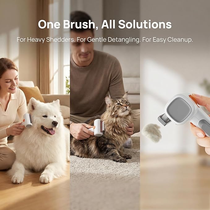 2-in-1 Pet Self-Detangling & Grooming Comb, One-Touch Dematting Brush For Long Hair Dogs. Undercoat Rake To Remove Loose Furs, Stubborn Mats Tangles, Professional Deshedding Tool Cats (2PCS)