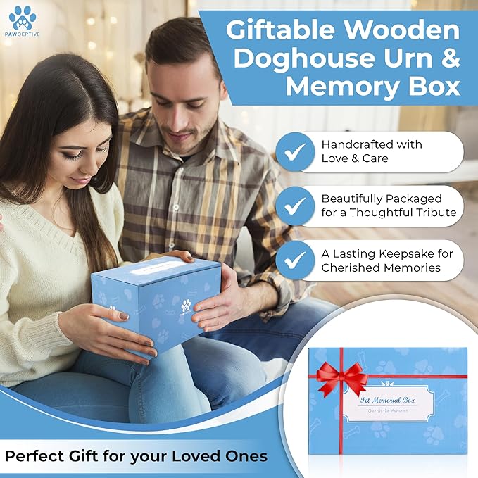 Dog Urns for Ashes, Pet Memory Box Keepsake with Photo Display and Dog Tag Hook, Personalized Pet Urns for Dogs as a Perfect Dog Memorial or pet Remembrance Gift