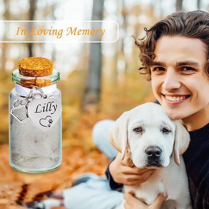 3pcs Personalized Pet Fur Keepsake Jar Custom Memorial Urn Bottles for Pet Ashes, Hair & Teeth, Sympathy Gift for Loss of Dog Cat(Customized)