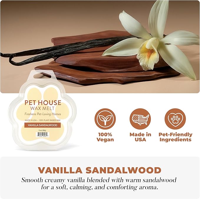 One Fur All Pet House Wax Melts - Vanilla Sandalwood Pack of 2 - Odor Eliminating, Long-Lasting Scented Wax Melts - Pet-Friendly, Natural