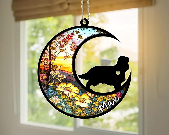 Personalized Dog Memorial, Custom Name Cavalier King Charles Spaniel Dog Christmas Ornament, Custom Breeds, Pet Loss Light Catcher, Gifts for Lovers Loss of Pet Sympathy on Mothers Day Christmas