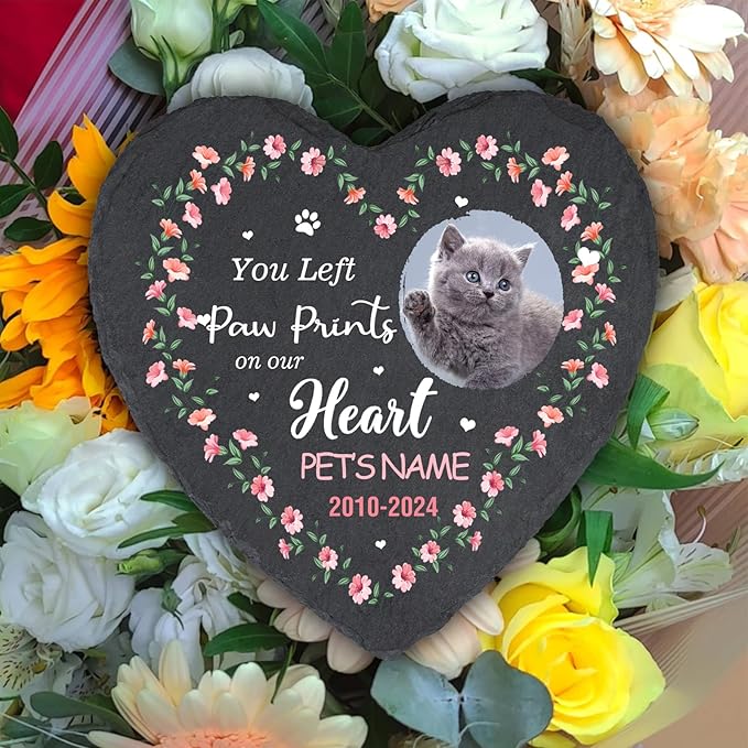 Cowcute Personalized Memorial Stones for Pets, Customized Pet Memorial Gifts for Dogs Mom Cat Owner, Loss of Pet Sympathy Gift, Cat Passing Away Remembrance Plaque, Pet Memory Stone for Cat