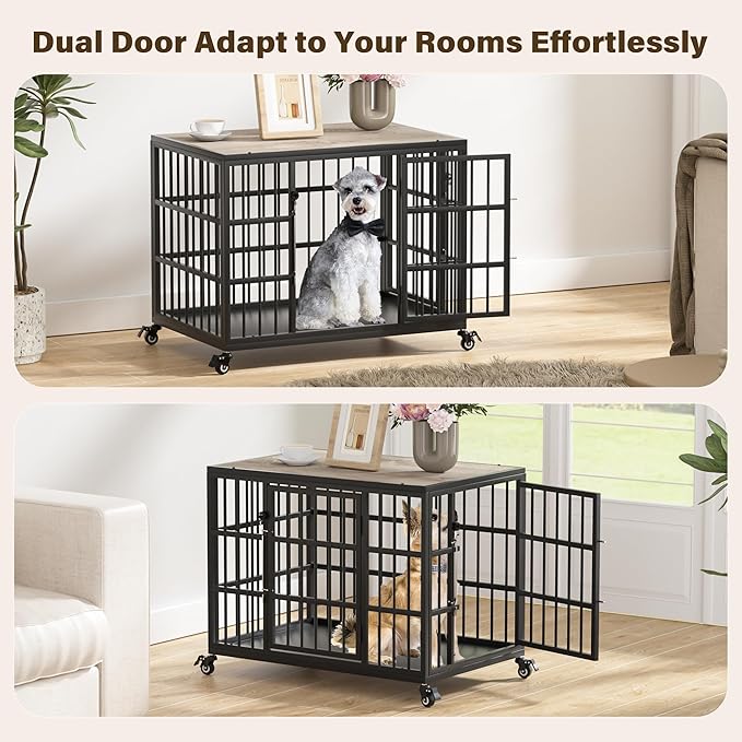 VERIFURTY 30 Inch Heavy Duty Dog Crate Furniture with Self-Locking Latch for Medium and Small Dogs, Escape-Proof Dog Kennel Furniture Indoor, Decorative Pet Cage End Table, Grey