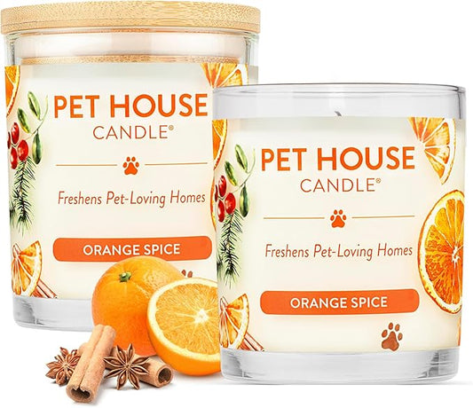 One Fur All Pet House Fall Candles, Long Lasting, Clean Burning, Soy Wax Scented Candles for Pet Odor, Orange Spice, 2 Pack