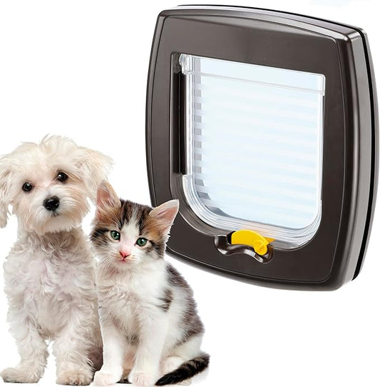 Ferplast Pet Door for Cats and Dogs Swing 1, Cat Flap for All Pets, Fast Installation, Four-Way controllable Entry and exit - Medium - Brown