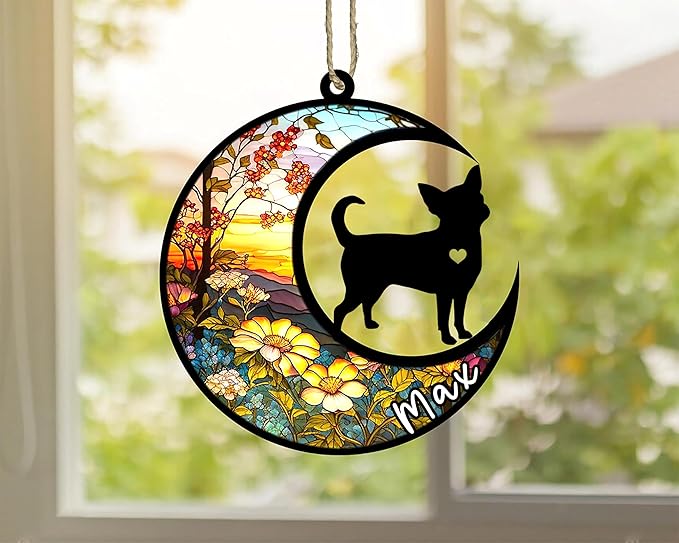 Personalized Dog Memorial, Custom Name Chihuahua Dog Christmas Ornament with Name, Custom Breeds, Pet Loss Light Catcher, Gifts for Lovers Loss of Pet Sympathy on Mothers Day Christmas