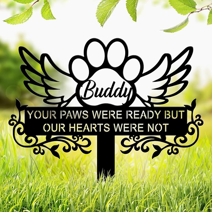 Personalized Pet Memorial Grave Marker, Custom Pet's Name Cemetery Decorations for Funerary, Metal Pet Garden Stake, Outdoor Sympathy Pet Stake Plaque Gift for Loss Dog