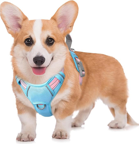 BARKBAY No Pull Dog Harness Large Reflective Dog Harness with Front Clip and Easy Control Handle for Walking Training Running with ID tag Pocket(Baby Blue & Baby Pink,M)