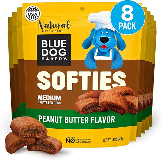 Blue Dog Bakery Softies, Soft & Chewy Peanut Butter Dog Treats, Medium Size, Healthy Treats, All Natural Ingredients,10 oz (Pack of 8)