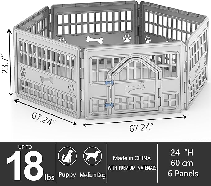 Dog PlayPen Indoor,12-Panel Puppy Playpen Outdoor Waterproof,Heavy Resin Dog Fence for Small Medium Large Extra Dogs,Foldable in Half(125.3 * 125.3 * 23.82in)