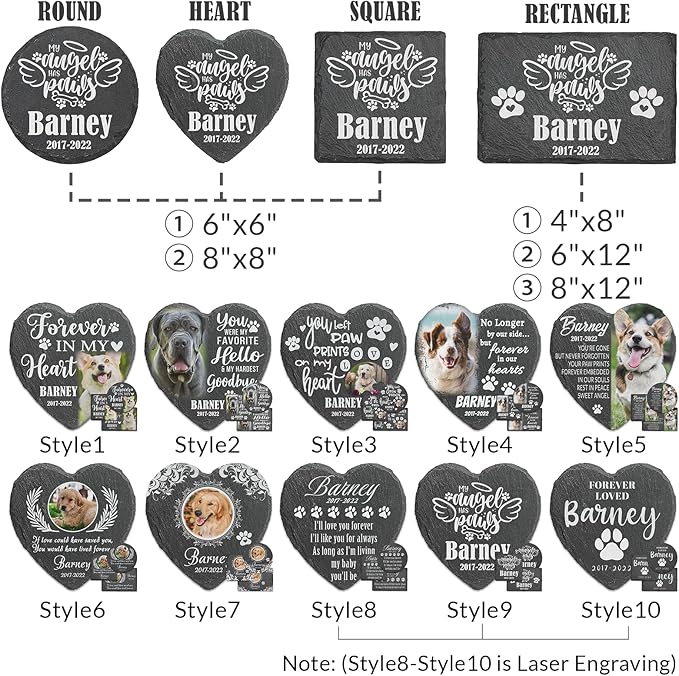 ubjva Dog Memorial Stone Dog Memorial Gifts for Loss of Dog Pet Garden Stone for Indoor Outdoor Lawn Backyard Cemetery Decorations - Style10(Laser Engraving)