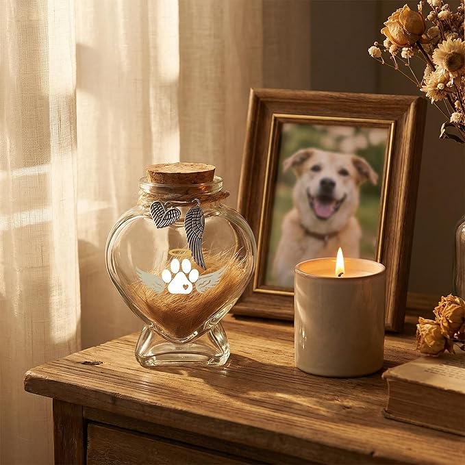 Loss of Dog Cat Pet Sympathy Gift, Memorial Bottle for Pet Hair, Pet Fur Keepsake, Memorial Urn, Pet Memorial Suncatcher and Dog Hair Keepsake, Dog Memory Memorial Keepsake(Mooncatcher)