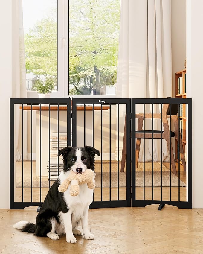 32" Extra Tall Freestanding Dog Gate, Foldable Pet Gate for Doorways Stairs Hallways, 3-Panel Dog Fence with Support Feet for Stability, Folding Puppy Gate Easy to Carry No Drilling 54"x32"