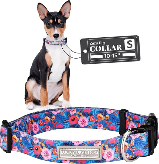 Lucky Love Dog - Adjustable Dog Collar with Easy Click Buckle for Small Dogs, Durable, & Comfortable Collar for Male & Female Dogs, Pet Collar for Puppies & Adult Dogs - Zuzu, Small