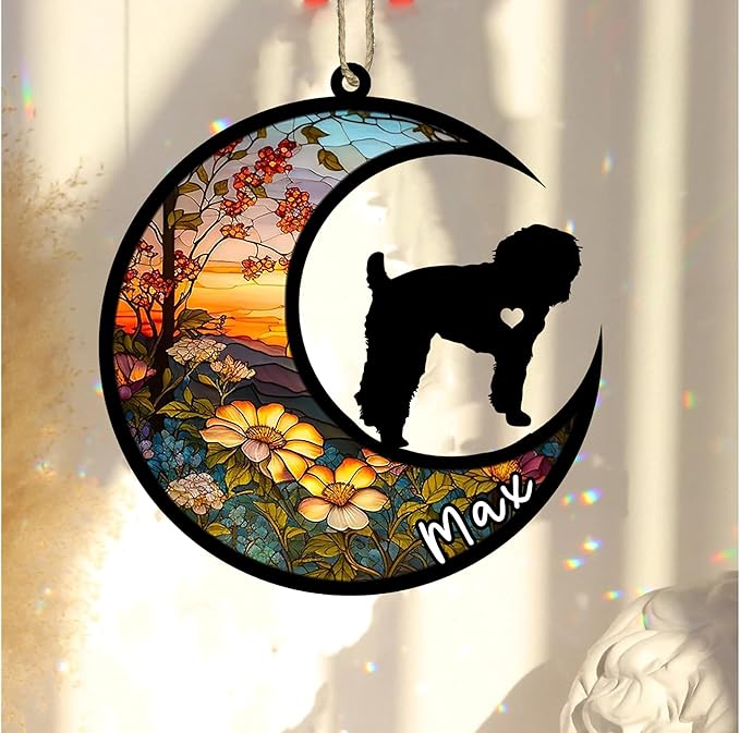 Personalized Dog Memorial, Custom Name Schnoodle Dog Christmas Ornament with Name, Custom Breeds, Pet Loss Light Catcher, Gifts for Lovers Loss of Pet Sympathy on Mothers Day Christmas