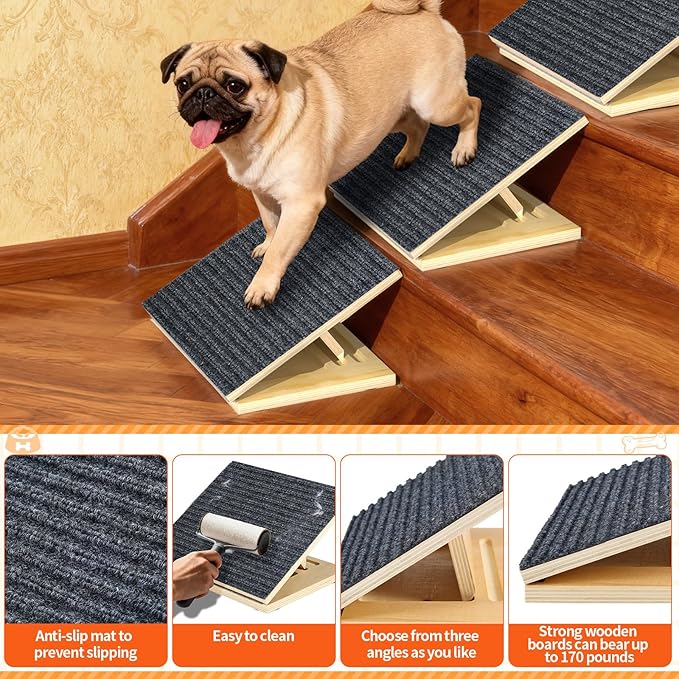 TNELTUEB 6 Pack Upgraded Dog Ramps for Stairs, Adjustable Stair ramp for Dogs,Portable Dog Stairs with Mat for Small Dogs and Cats, Non-Slip Pet Steps for Elderly or Injured Pets