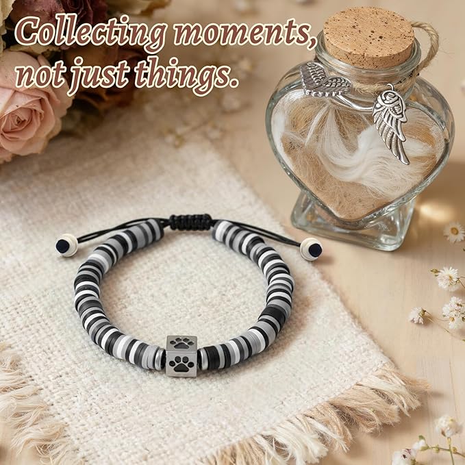 Dog Memorial Bracelet – Adjustable Pet Keepsake with Paw & Heart Charm, Sympathy & Remembrance Gift for Dog Loss, Cat & Pet Bereavement, Black