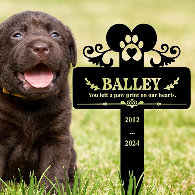 Custom Pet Name Dog Memorial Metal Cross Grave Marker, Sympathetic Grave Marker Pet with Wings Memorial Plaque, Personalized Dog Metal Garden Stake for Cemetery Yard, Outdoor Memorial Sign