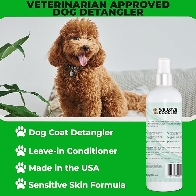 We Love Doodles Dog Dematting Brush & Rake, Hair Brush for Dogs, Made in the USA & Detangler Spray - Stainless Steel Blades, No Pulling, All Hair Types, Promotes Circulation, All Breeds, Ages