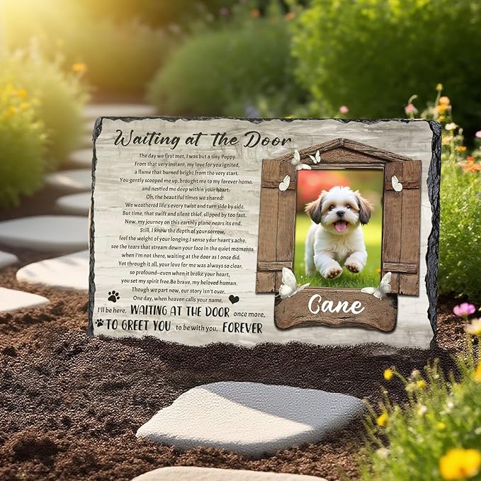 Ship Next Day, Customized Pet Memorial Stones for Dogs Cats Memorial Gifts for Loss of Dog Death Sympathy Gift with Photo Picture Name Date Personalized Pet Frame
