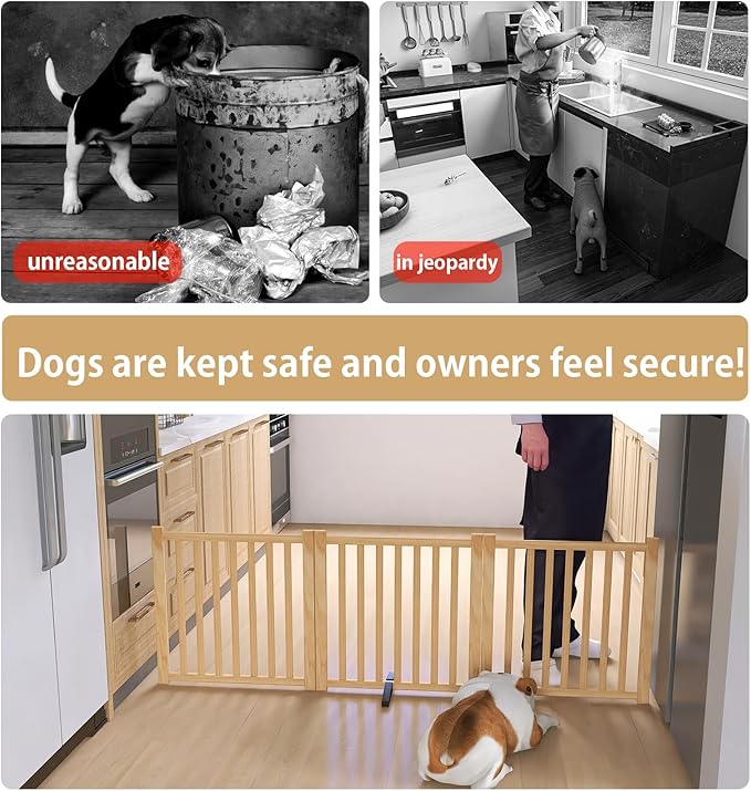 Solid Wood Freestanding Pet Gate,Nature Wood Dog Gates for Doorways The House,Pet Gate for Stairs,Freestanding Indoor Gate Safety Fence,23" Height-3 Panels