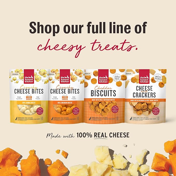The Honest Kitchen Human Grade Dog Treats Cheese Bites: Cheddar Recipe, 2 oz Pouch