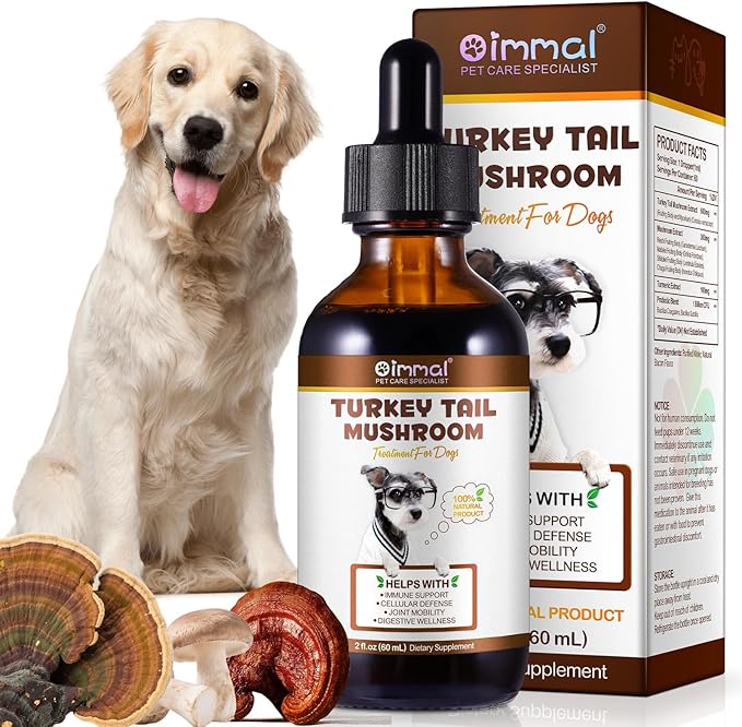 Turkey Tail Mushroom for Dogs, Mushroom Blend, Turmeric & Probiotic for Immune, Digestive & Joint Support, Turkey Tail for Dogs, 60ml