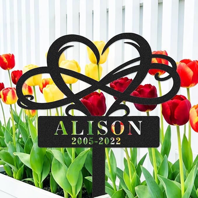 Personalized Metal Cat Dog Memorial Stake Grave Marker, Custom Pet Memorial Infinity Grave Markers Garden Stake with Heart, Customized Dog Memorial Plaque Yard Garden Sign with Stake