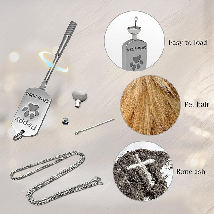 Funnylife Personalized Pet Urn Necklaces for Dog Cat Ashes Custom Photo Text Stainless Steel Cremation Jewelry Pet Loss Memorial Gift