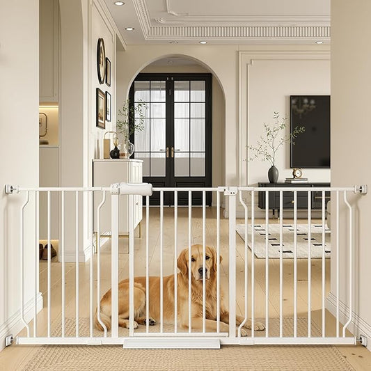 TSAYAWA Extra Wide Walk Through Baby Gate with Door, 62.5-67 Inch Wide Presure Mounted No Drill Metal Auto Close Child Gate for Stair Doorway - Indoor Outdoor Safty Gate for Toddler Dog Doggie, White