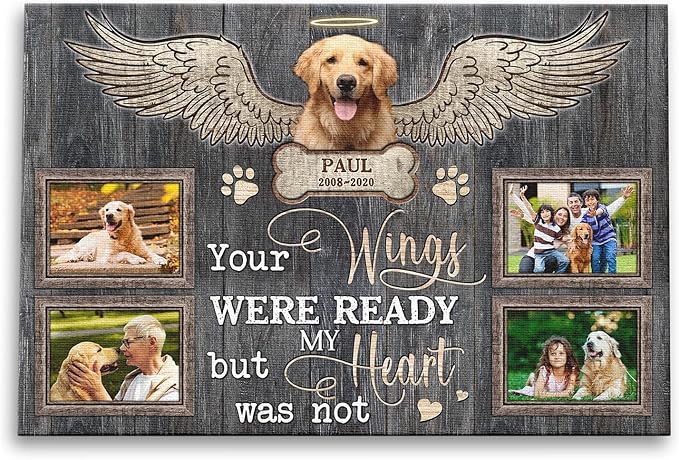 Dem Canvas Personalized Dog Memorial Canvas, Loss Of Dog Canvas, Your Wings Were Ready, Custom Pet Memorial Gifts, Pet Death Sympathy Gifts (12x08)