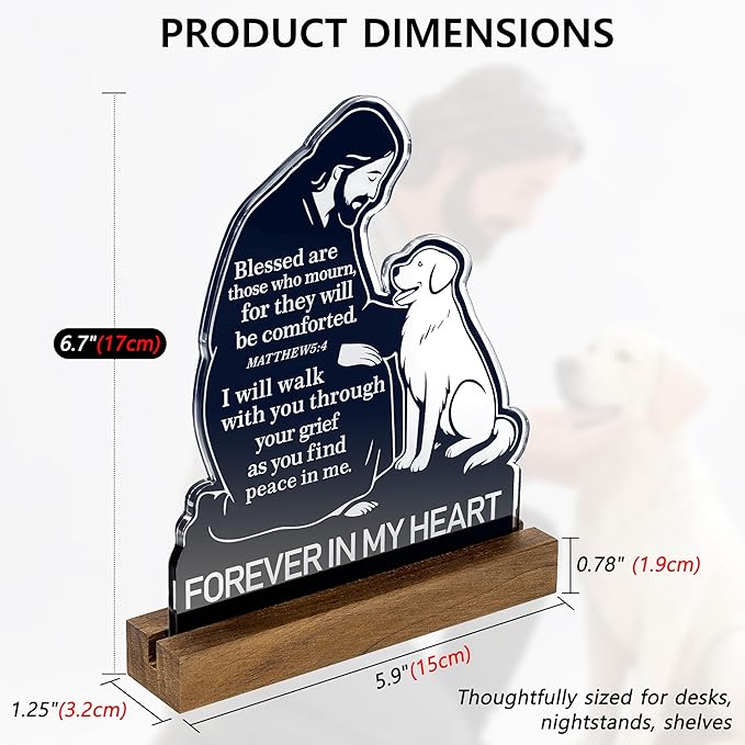 Dog Memorial Gifts for Loss of Dog – Exclusive Jesus Comforting Dogs Figurine with Bible Verse Matthew 5:4, Unique Pet Loss Sympathy Gifts, Pet Remembrance Keepsake with Walnut Wood Base for Dogs Memory Gift 6.7 x 5.9 Inch