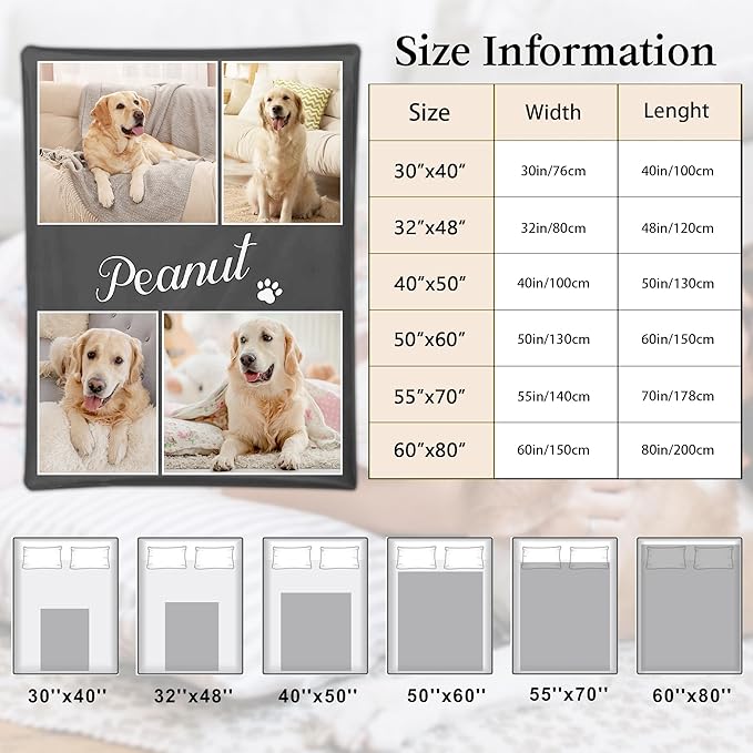 Ship Next Day, Personalized Pet Memorial Gifts, Custom Dog Blanket with Pictures Name, Customized Pet Memorial Photo Blanket, Loss of Pet Sympathy Gift, Dog Passing Away Bereavement Gifts