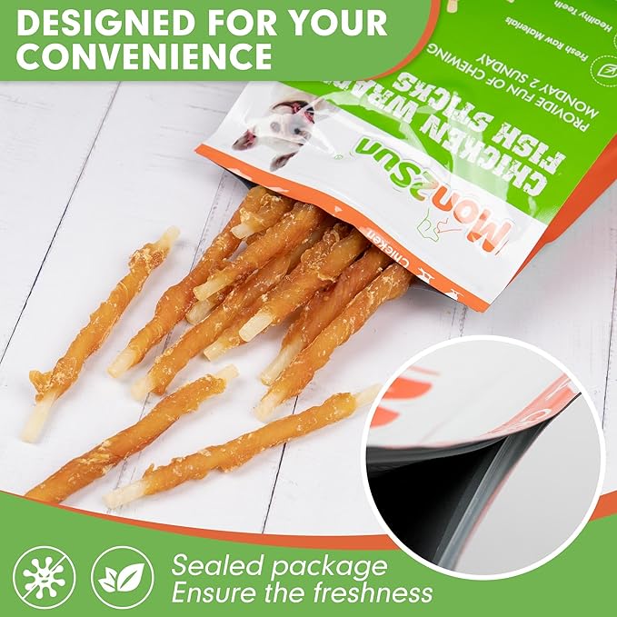 MON2SUN Rawhide Free Dog Treats Chicken Wrapped Cod Sticks for Small Dogs Healthy Training Treats Soft Snacks (14.11 Ounce -Pack of 2)