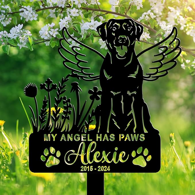 Personalized Pet Memorial Grave Marker, Custom Pet's Name Cemetery Decorations for Funerary, Metal Pet Garden Stake, Outdoor Sympathy Pet Stake Plaque Gift for Loss Dog