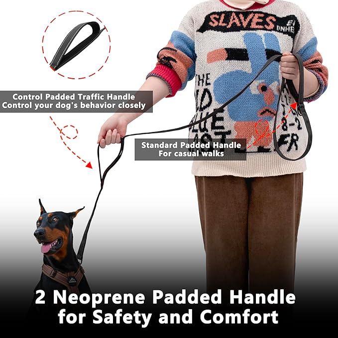 Dog Leash 4ft Long, Double Handle Dog Leash for Safety Control Training, Heavy Duty Dogs Leads with Traffic Padded Handles, Reflective Leashes for Small Medium Large Dogs(4ft, Black)
