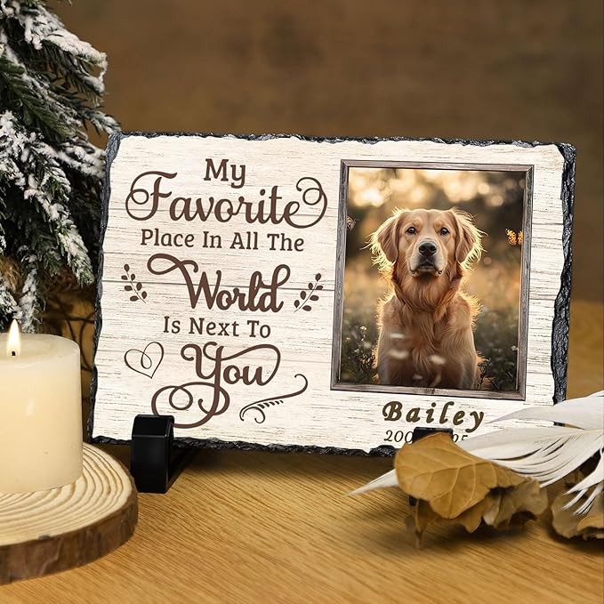 Ships Next Day Personalized Dog Memorial Gifts for Loss of Dog, Custom Pet Memorial Stone with Photo Name Date Bereavement Sympathy Gift for Dog Cat Lover